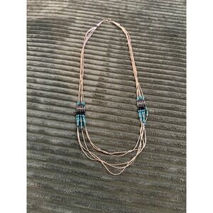 Liquid Sterling Silver Multi Strand‎ Beaded Necklace Turquoise Black